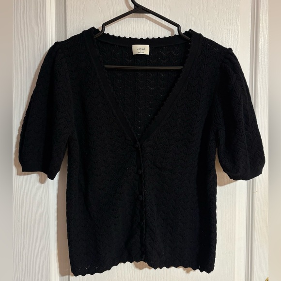Aritzia Wilfred Fika Puff Sleeve Knit Cotton Buttoned Black Cardigan Size Large - Picture 8 of 14